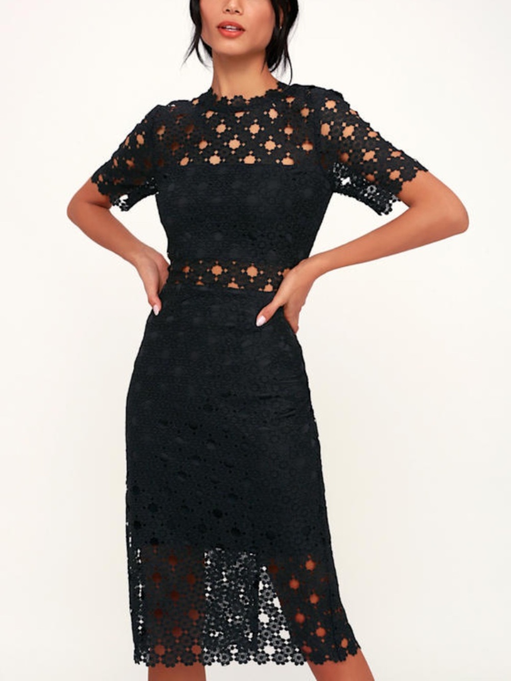 Lulus Heartfelt Black Lace Bodycon Midi Dress - Size S